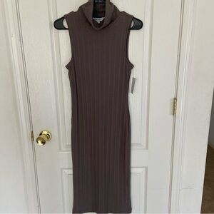 Nine West Sleeveless Ribbed Midi Dress - Brown